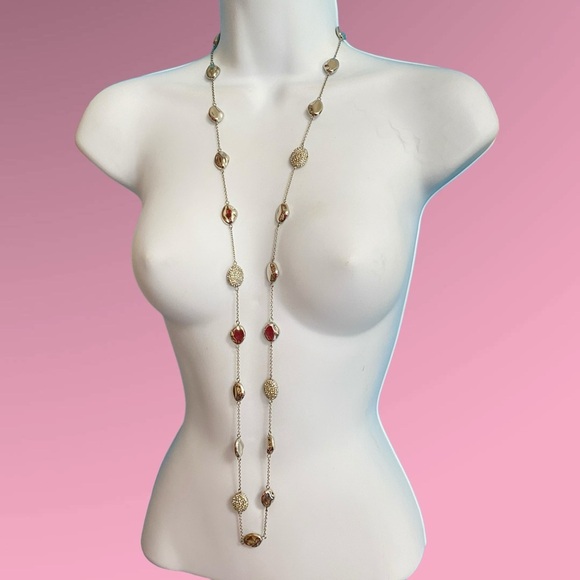 CHICO'S Silver Chain Rhinestone & Silver Bead Station Long Necklace - Picture 1 of 8